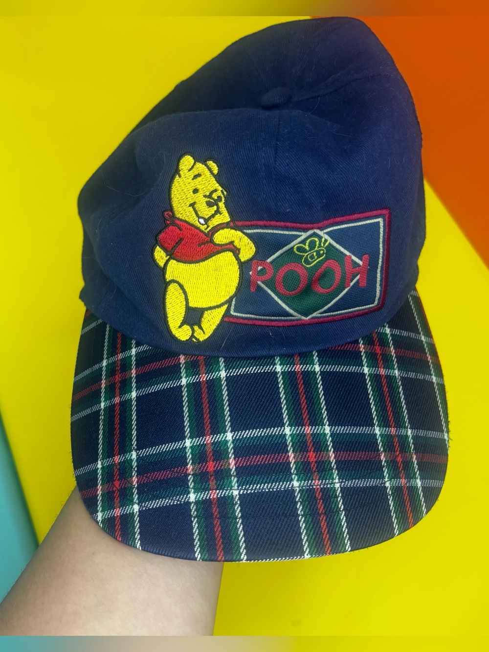 Disney Winnie the Pooh Navy Plaid Baseball Cap Vintage